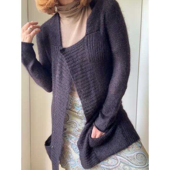 Eileen Fisher Midi Cardigan Sweater Brown Size Small Mohair Wool Layering Fall - Picture 1 of 10